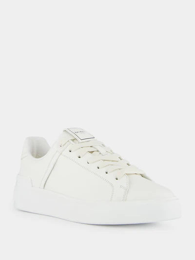 BALMAIN B-Court White Calfskin Trainers