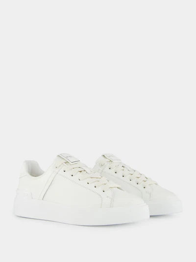 BALMAIN B-Court White Calfskin Trainers