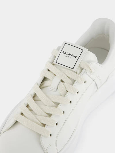 BALMAIN B-Court White Calfskin Trainers