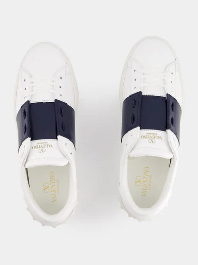 VALENTINO GARAVANI Calfskin Open Navy Sneakers