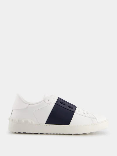 VALENTINO GARAVANI Calfskin Open Navy Sneakers