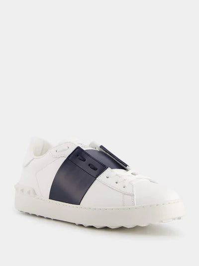 VALENTINO GARAVANI Calfskin Open Navy Sneakers